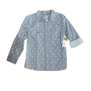 Joe Fresh Youth Boys XL Gray Hockey Stick Helmet Button Front Long Sleeve Shirt